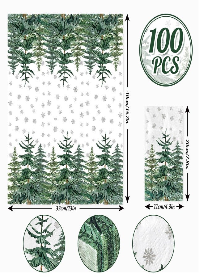 JarThenaAMCS 100Pcs Christmas Guest Napkins Disposable Winter Pine Trees Snowflakes Paper Napkins Xmas Dinner Hand Napkins for Winter Party Supplies Table Decor - Image 2